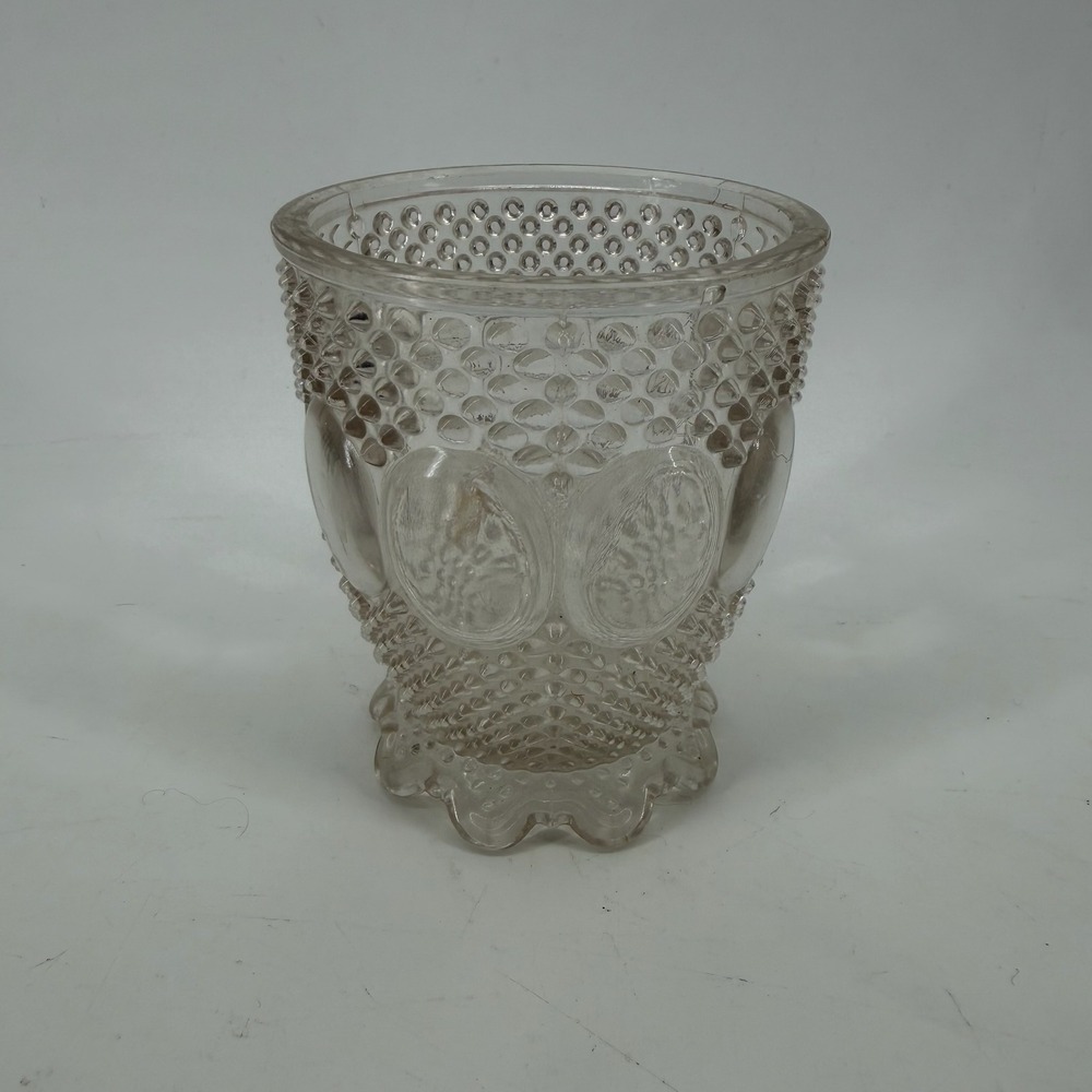 Vintage Clear Thousand Eye Pressed Glass Toothpick Holder Scalloped Footed 4.5in